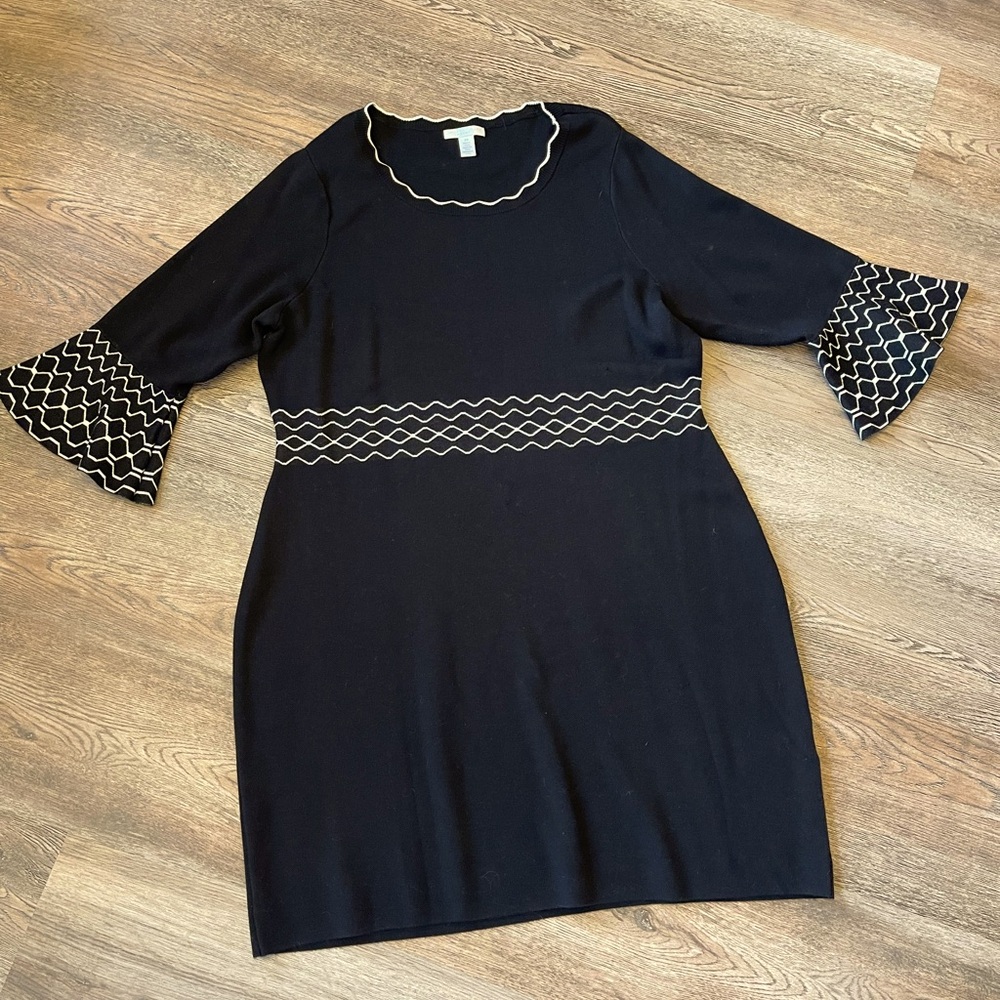 London Times Piped Bell Sleeve Sweater Dress